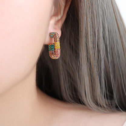316L Stainless Steel 18K Gold PVD G-Shape Colorful Czech Diamond Earrings - G-Shape Geometric Colorful Czech Diamond Gold Earrings Wholesale Stainless Steel Jewelry - Sensitive Skin Friendly - Detail 9