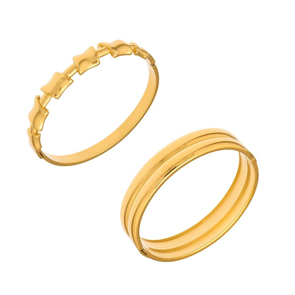 316L Stainless Steel 18K Gold PVD Geometric Bamboo Knot Bangle - Geometric Bamboo Knot, 18K Gold PVD Wholesale Stainless Steel Jewelry - Sensitive Skin Friendly - Detail 12