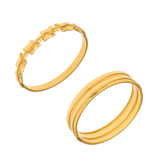 316L Stainless Steel 18K Gold PVD Geometric Bamboo Knot Bangle - Geometric Bamboo Knot, 18K Gold PVD Wholesale Stainless Steel Jewelry - Sensitive Skin Friendly - Detail 12