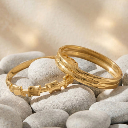 316L Stainless Steel 18K Gold PVD Geometric Bamboo Knot Bangle - Geometric Bamboo Knot, 18K Gold PVD Wholesale Stainless Steel Jewelry - Sensitive Skin Friendly - Detail 13