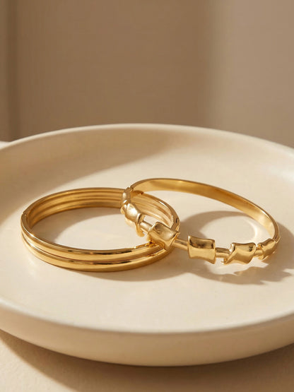 316L Stainless Steel 18K Gold PVD Geometric Bamboo Knot Bangle - Geometric Bamboo Knot, 18K Gold PVD Wholesale Stainless Steel Jewelry - Sensitive Skin Friendly - Detail 14