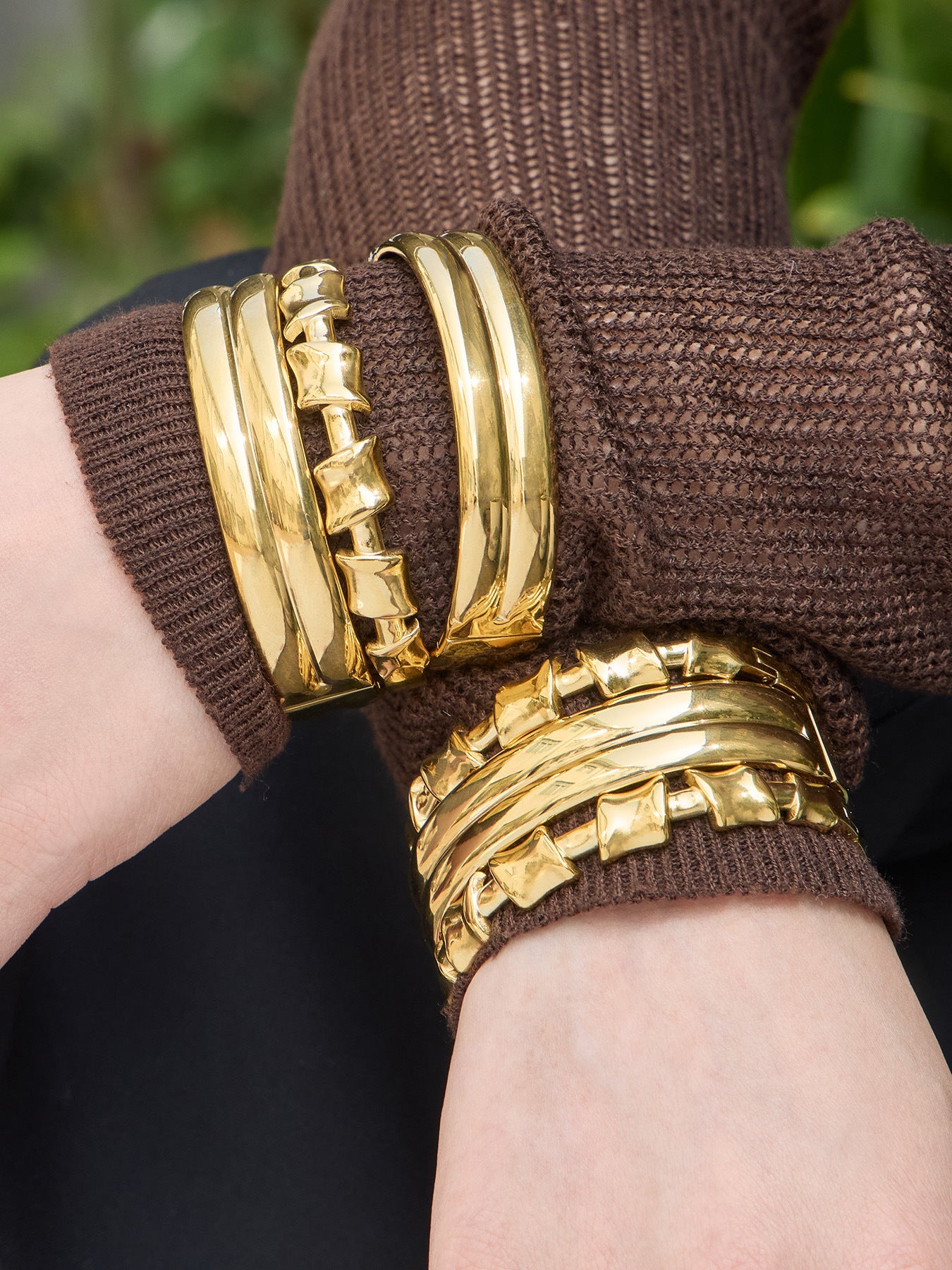 316L Stainless Steel 18K Gold PVD Geometric Bamboo Knot Bangle - Geometric Bamboo Knot, 18K Gold PVD Wholesale Stainless Steel Jewelry - Sensitive Skin Friendly - Detail 25
