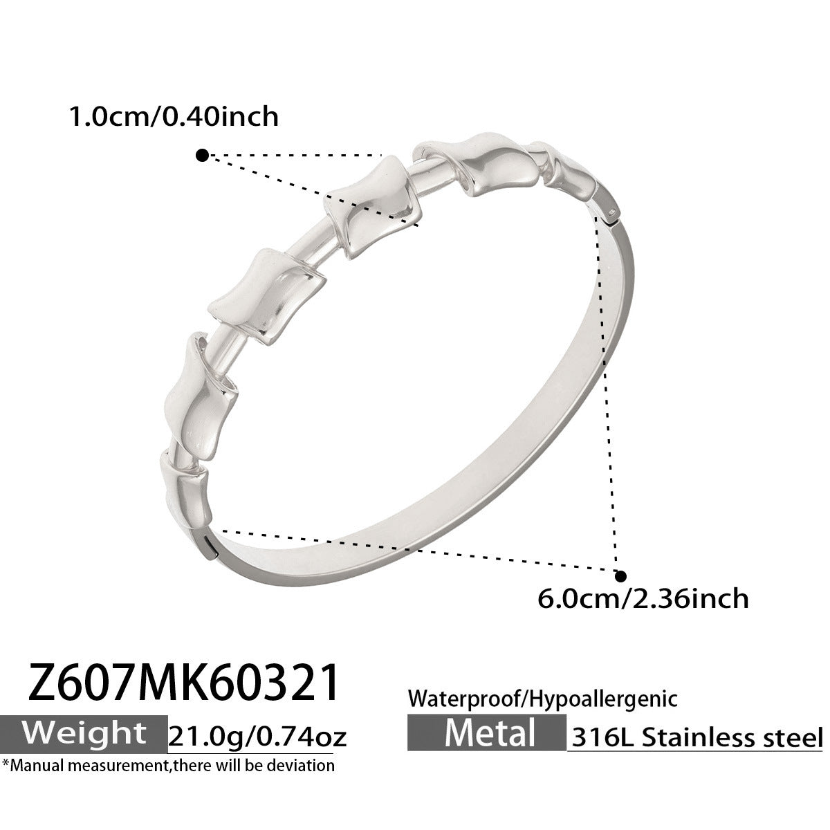 316L Stainless Steel 18K Gold PVD Geometric Bamboo Knot Bangle - Geometric Bamboo Knot, 18K Gold PVD Wholesale Stainless Steel Jewelry - Sensitive Skin Friendly - Detail 8