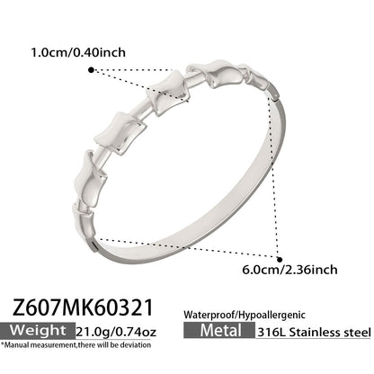 316L Stainless Steel 18K Gold PVD Geometric Bamboo Knot Bangle - Geometric Bamboo Knot, 18K Gold PVD Wholesale Stainless Steel Jewelry - Sensitive Skin Friendly - Detail 8