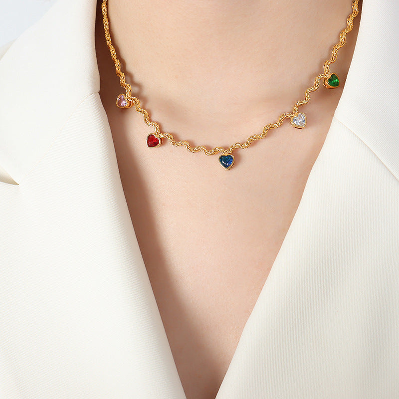 316L Stainless Steel 18K Gold PVD Geometric Colorful Heart Zircon Pendant Necklace - Geometric Colorful Heart Zircon Pendant Wholesale Stainless Steel Jewelry - Sensitive Skin Friendly - Detail 2