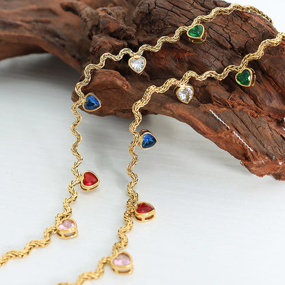 316L Stainless Steel 18K Gold PVD Geometric Colorful Heart Zircon Pendant Necklace - Geometric Colorful Heart Zircon Pendant Wholesale Stainless Steel Jewelry - Sensitive Skin Friendly - Detail 4