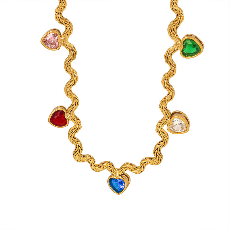 316L Stainless Steel 18K Gold PVD Geometric Colorful Heart Zircon Pendant Necklace - Geometric Colorful Heart Zircon Pendant Wholesale Stainless Steel Jewelry - Sensitive Skin Friendly - Detail 5