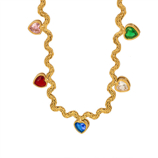 316L Stainless Steel 18K Gold PVD Geometric Colorful Heart Zircon Pendant Necklace - Geometric Colorful Heart Zircon Pendant Wholesale Stainless Steel Jewelry - Sensitive Skin Friendly - Detail 5
