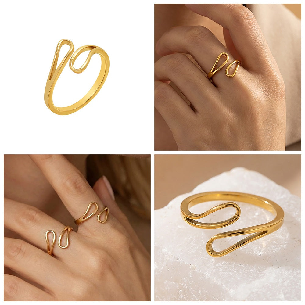316L Stainless Steel 18K Gold PVD Geometric Cross Open Ring - Geometric Cross Open Ring Wholesale Stainless Steel Jewelry - Sensitive Skin Friendly - Detail 1