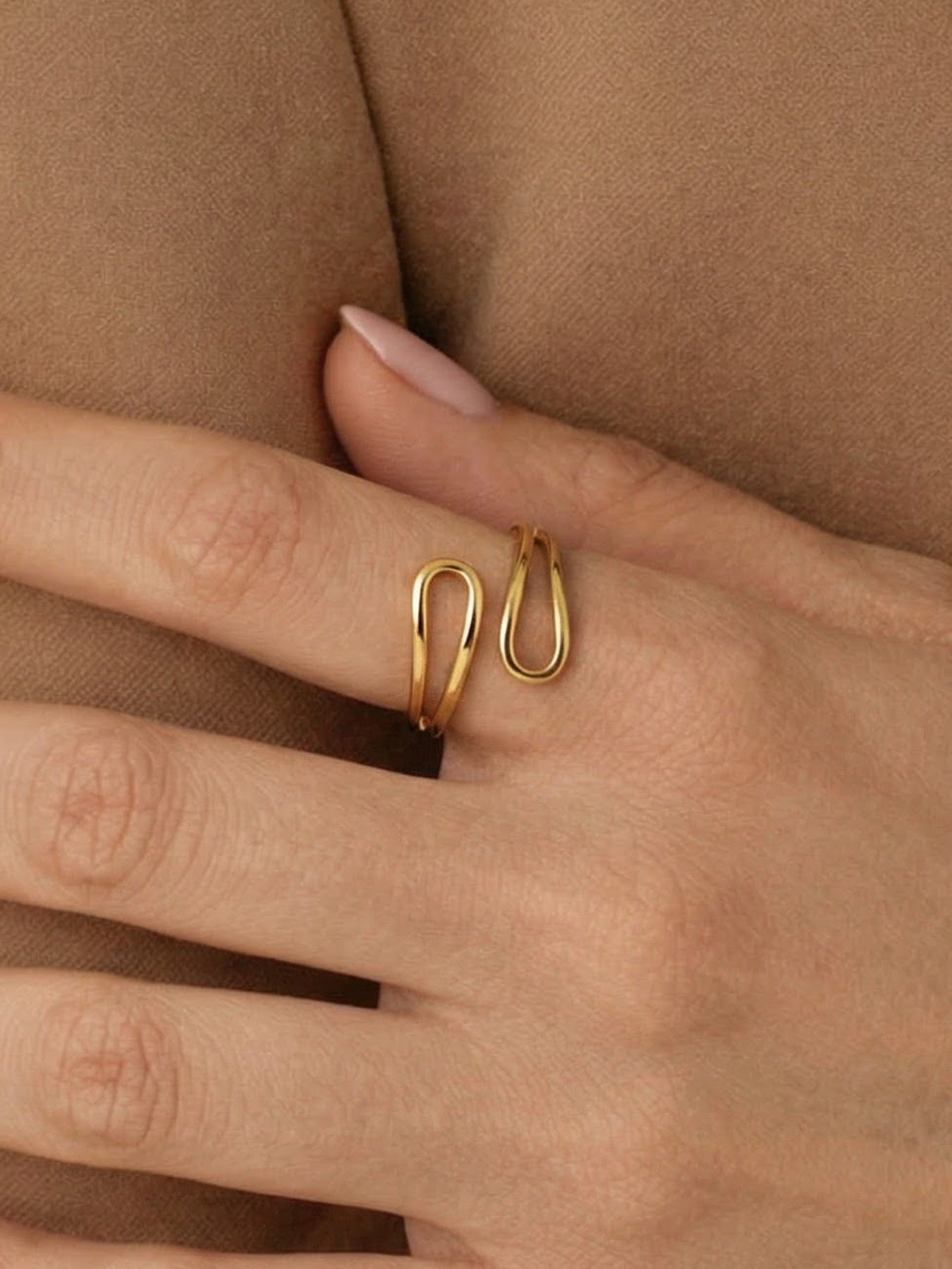 316L Stainless Steel 18K Gold PVD Geometric Cross Open Ring - Geometric Cross Open Ring Wholesale Stainless Steel Jewelry - Sensitive Skin Friendly - Detail 2