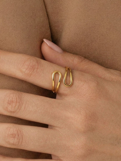 316L Stainless Steel 18K Gold PVD Geometric Cross Open Ring - Geometric Cross Open Ring Wholesale Stainless Steel Jewelry - Sensitive Skin Friendly - Detail 2