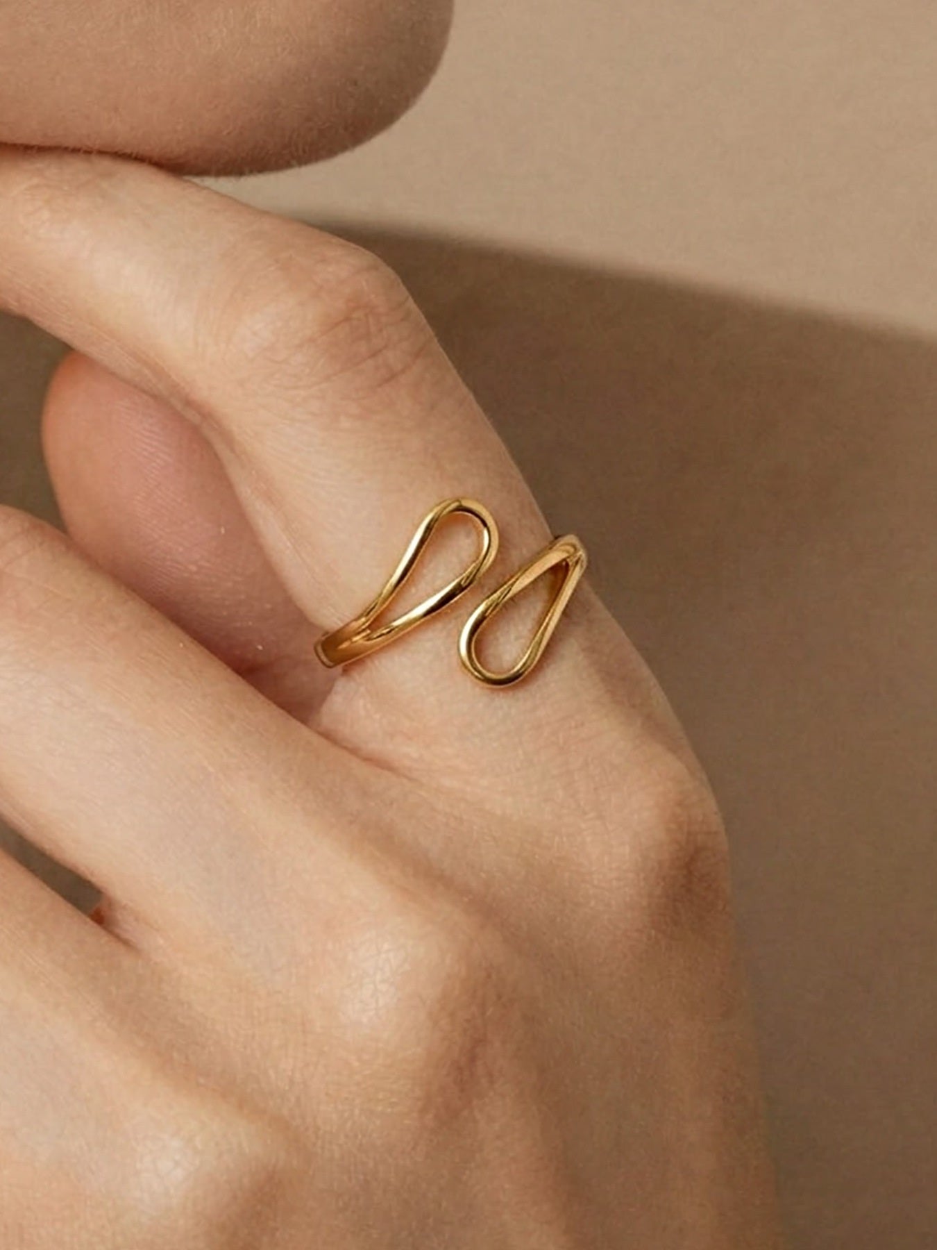 316L Stainless Steel 18K Gold PVD Geometric Cross Open Ring - Geometric Cross Open Ring Wholesale Stainless Steel Jewelry - Sensitive Skin Friendly - Detail 4