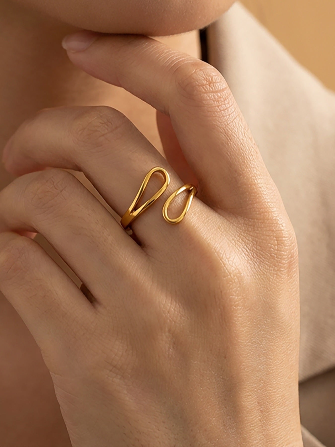 316L Stainless Steel 18K Gold PVD Geometric Cross Open Ring - Geometric Cross Open Ring Wholesale Stainless Steel Jewelry - Sensitive Skin Friendly - Detail 5