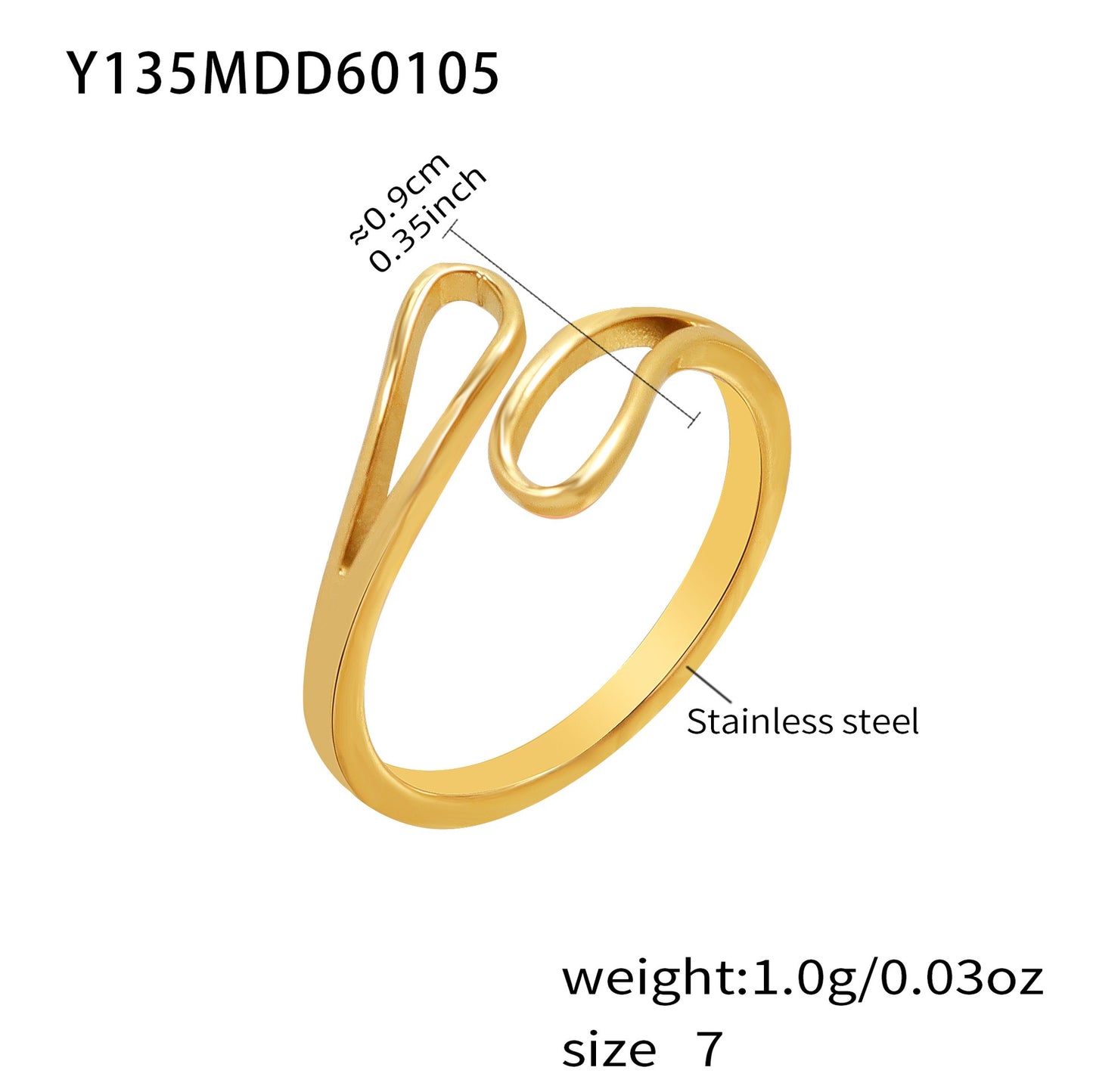 316L Stainless Steel 18K Gold PVD Geometric Cross Open Ring - Geometric Cross Open Ring Wholesale Stainless Steel Jewelry - Sensitive Skin Friendly - Detail 6
