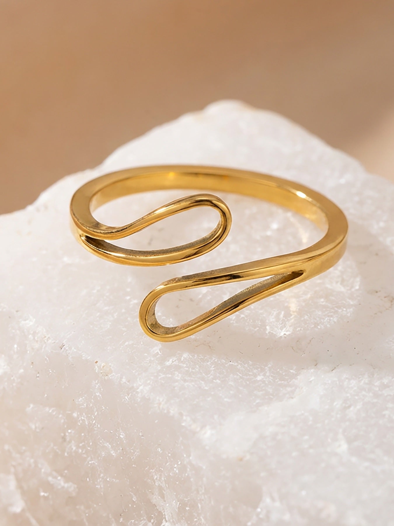 316L Stainless Steel 18K Gold PVD Geometric Cross Open Ring - Geometric Cross Open Ring Wholesale Stainless Steel Jewelry - Sensitive Skin Friendly - Detail 8