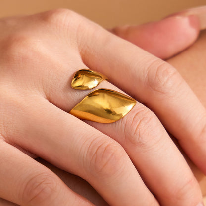 316L Stainless Steel 18K Gold PVD Geometric Floral Inlaid Pearl Ring - Geometric Floral Inlaid Pearl Wholesale Stainless Steel Jewelry - Sensitive Skin Friendly - Detail 2