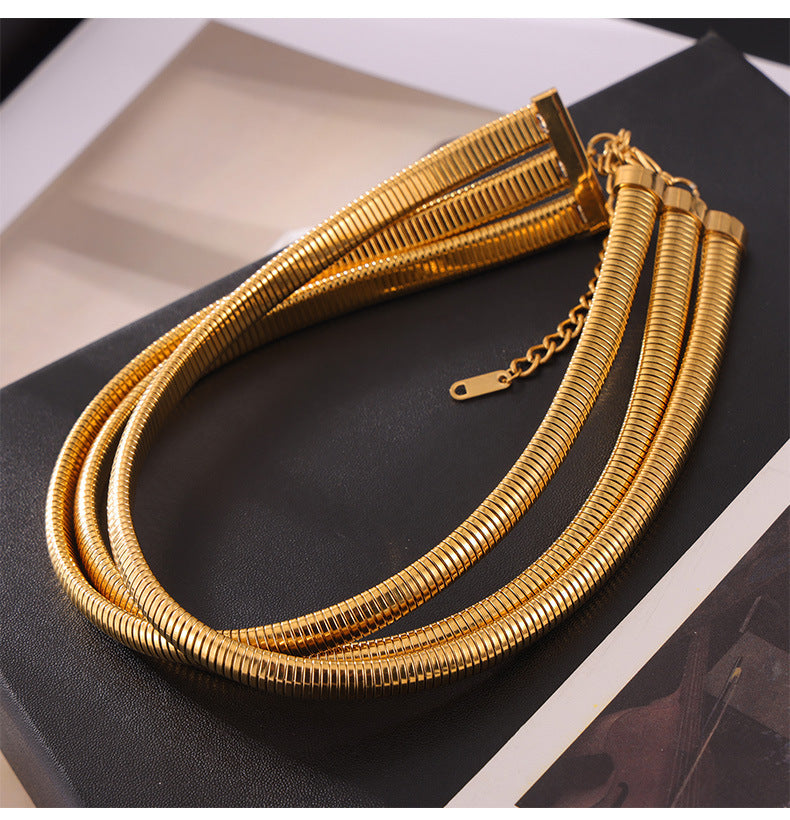316L Stainless Steel 18K Gold PVD Geometric Goose Neck Multi-layer Necklace - Geometric Modern Punk Multi-layer Stacking Wholesale Stainless Steel Jewelry - Sensitive Skin Friendly - Detail 1