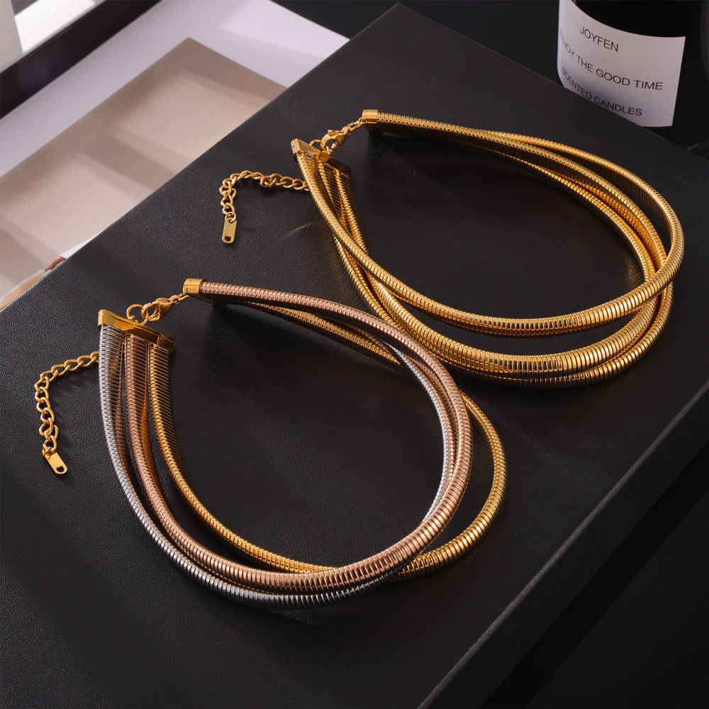 316L Stainless Steel 18K Gold PVD Geometric Goose Neck Multi-layer Necklace - Geometric Modern Punk Multi-layer Stacking Wholesale Stainless Steel Jewelry - Sensitive Skin Friendly - Detail 10