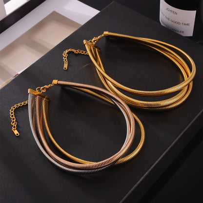 316L Stainless Steel 18K Gold PVD Geometric Goose Neck Multi-layer Necklace - Geometric Modern Punk Multi-layer Stacking Wholesale Stainless Steel Jewelry - Sensitive Skin Friendly - Detail 10