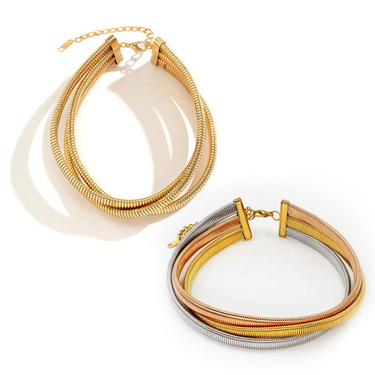 316L Stainless Steel 18K Gold PVD Geometric Goose Neck Multi-layer Necklace - Geometric Modern Punk Multi-layer Stacking Wholesale Stainless Steel Jewelry - Sensitive Skin Friendly - Detail 11