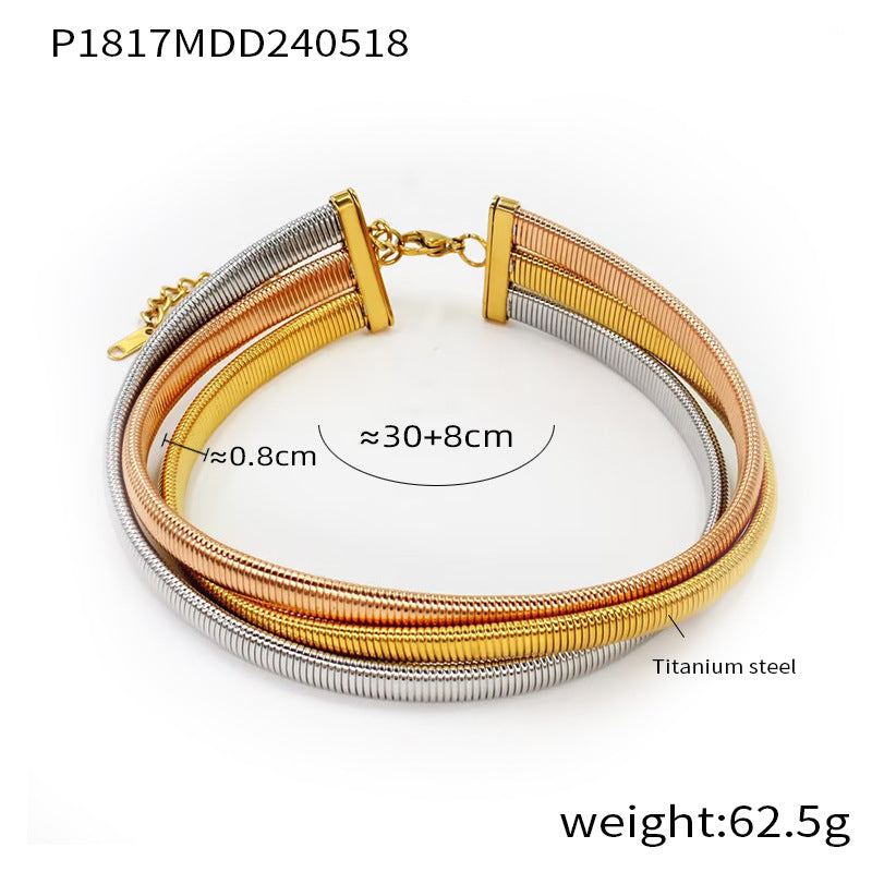 316L Stainless Steel 18K Gold PVD Geometric Goose Neck Multi-layer Necklace - Geometric Modern Punk Multi-layer Stacking Wholesale Stainless Steel Jewelry - Sensitive Skin Friendly - Detail 12