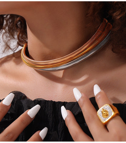 316L Stainless Steel 18K Gold PVD Geometric Goose Neck Multi-layer Necklace - Geometric Modern Punk Multi-layer Stacking Wholesale Stainless Steel Jewelry - Sensitive Skin Friendly - Detail 2
