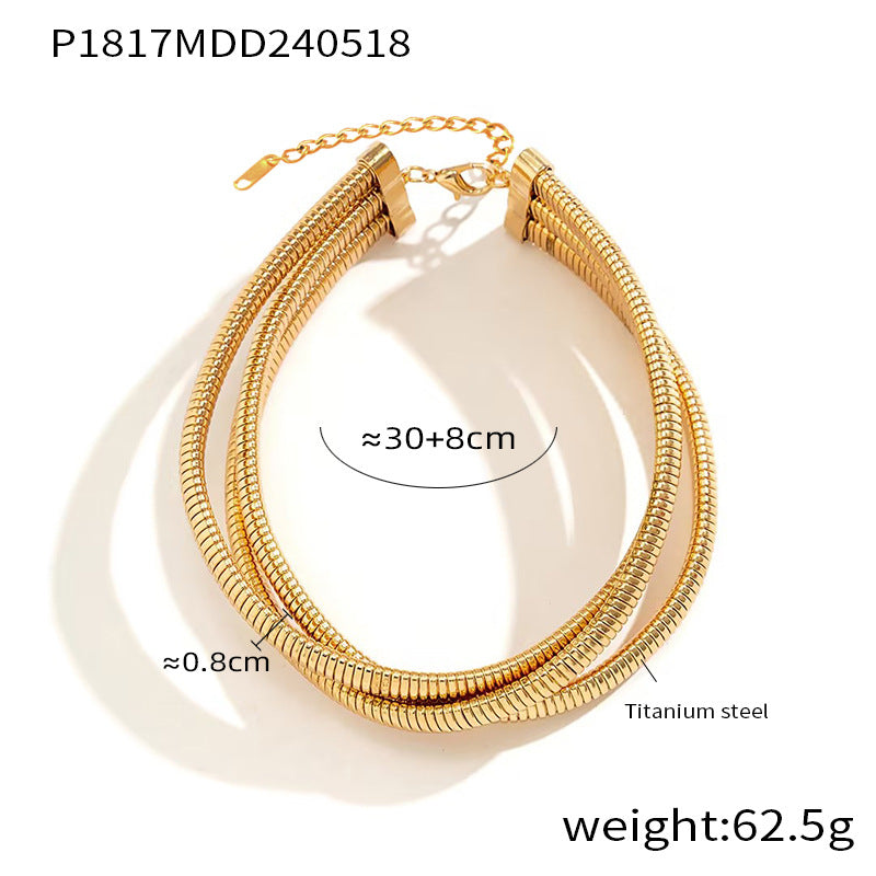 316L Stainless Steel 18K Gold PVD Geometric Goose Neck Multi-layer Necklace - Geometric Modern Punk Multi-layer Stacking Wholesale Stainless Steel Jewelry - Sensitive Skin Friendly - Detail 4