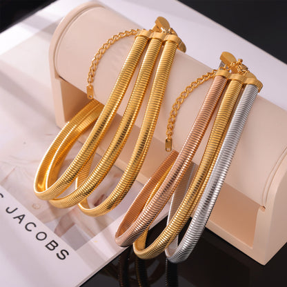 316L Stainless Steel 18K Gold PVD Geometric Goose Neck Multi-layer Necklace - Geometric Modern Punk Multi-layer Stacking Wholesale Stainless Steel Jewelry - Sensitive Skin Friendly - Detail 8