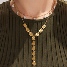 316L Stainless Steel 18K Gold PVD Geometric Hammered Y Necklace - Geometric Hammered Y Necklace Minimalist Gold Wholesale Stainless Steel Jewelry - Sensitive Skin Friendly - Detail 1