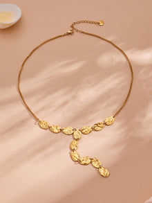 316L Stainless Steel 18K Gold PVD Geometric Hammered Y Necklace - Geometric Hammered Y Necklace Minimalist Gold Wholesale Stainless Steel Jewelry - Sensitive Skin Friendly - Detail 2