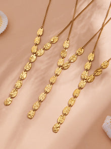 316L Stainless Steel 18K Gold PVD Geometric Hammered Y Necklace - Geometric Hammered Y Necklace Minimalist Gold Wholesale Stainless Steel Jewelry - Sensitive Skin Friendly - Detail 3