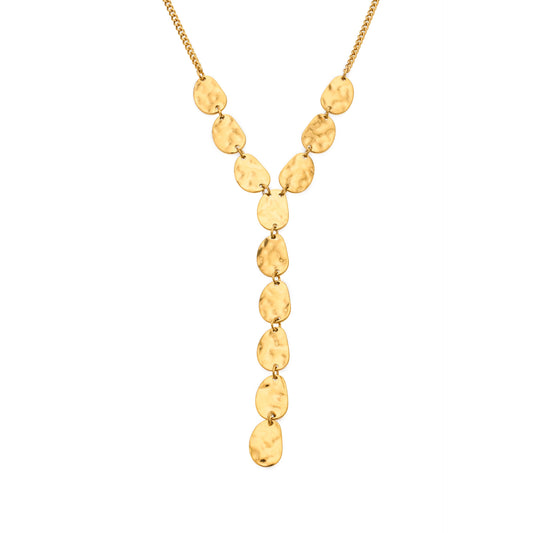316L Stainless Steel 18K Gold PVD Geometric Hammered Y Necklace - Geometric Hammered Y Necklace Minimalist Gold Wholesale Stainless Steel Jewelry - Sensitive Skin Friendly - Detail 7
