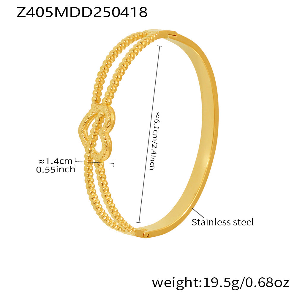 316L Stainless Steel 18K Gold PVD Geometric Heart Clasp Bangle Bracelet - Geometric Heart Clasp Bangle Minimalist Gold Bracelet Wholesale Stainless Steel Jewelry - Sensitive Skin Friendly - Detail 16