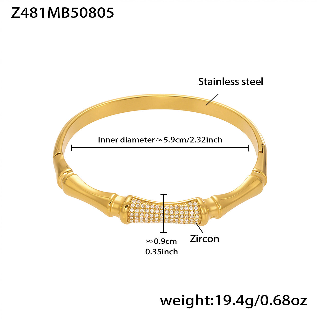 316L Stainless Steel 18K Gold PVD Geometric Heart Clasp Bangle Bracelet - Geometric Heart Clasp Bangle Minimalist Gold Bracelet Wholesale Stainless Steel Jewelry - Sensitive Skin Friendly - Detail 18