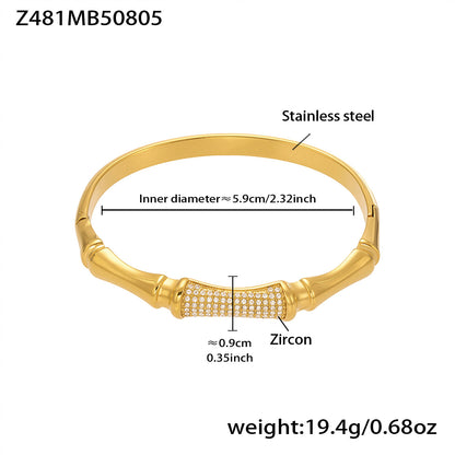 316L Stainless Steel 18K Gold PVD Geometric Heart Clasp Bangle Bracelet - Geometric Heart Clasp Bangle Minimalist Gold Bracelet Wholesale Stainless Steel Jewelry - Sensitive Skin Friendly - Detail 18