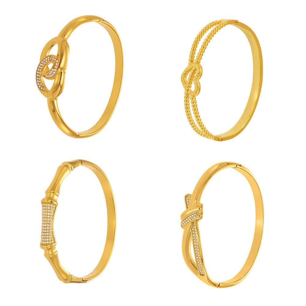 316L Stainless Steel 18K Gold PVD Geometric Heart Clasp Bangle Bracelet - Geometric Heart Clasp Bangle Minimalist Gold Bracelet Wholesale Stainless Steel Jewelry - Sensitive Skin Friendly - Detail 20