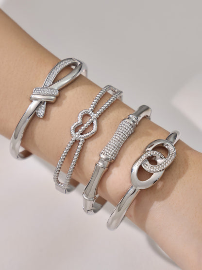 316L Stainless Steel 18K Gold PVD Geometric Heart Clasp Bangle Bracelet - Geometric Heart Clasp Bangle Minimalist Gold Bracelet Wholesale Stainless Steel Jewelry - Sensitive Skin Friendly - Detail 3