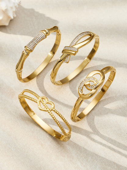 316L Stainless Steel 18K Gold PVD Geometric Heart Clasp Bangle Bracelet - Geometric Heart Clasp Bangle Minimalist Gold Bracelet Wholesale Stainless Steel Jewelry - Sensitive Skin Friendly - Detail 4