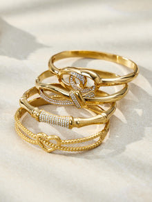 316L Stainless Steel 18K Gold PVD Geometric Heart Clasp Bangle Bracelet - Geometric Heart Clasp Bangle Minimalist Gold Bracelet Wholesale Stainless Steel Jewelry - Sensitive Skin Friendly - Detail 8