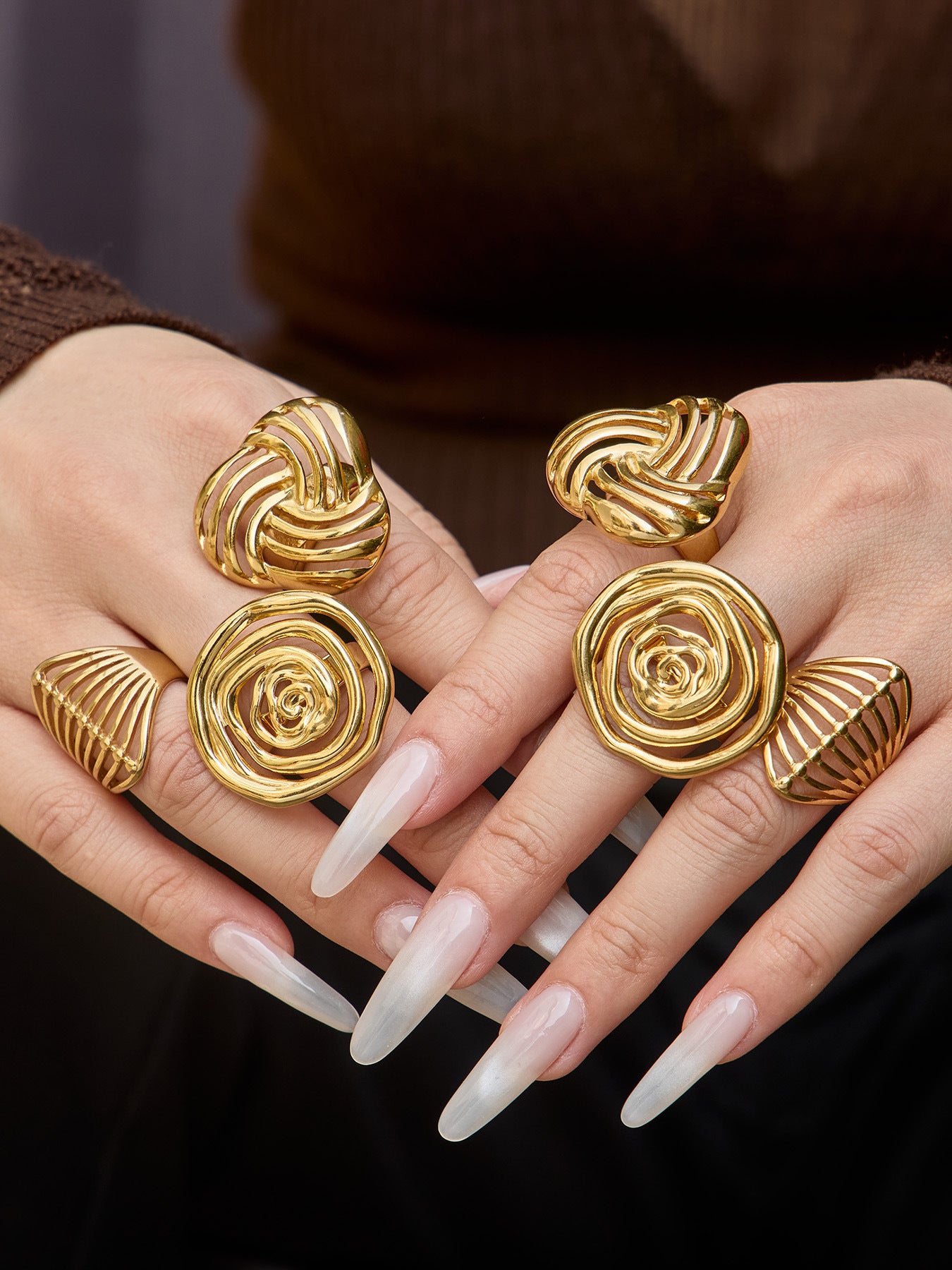 316L Stainless Steel 18K Gold PVD Geometric Hollow Open Ring - Geometric, Hollow, Open, Gold, Modern Wholesale Stainless Steel Jewelry - Sensitive Skin Friendly - Detail 10