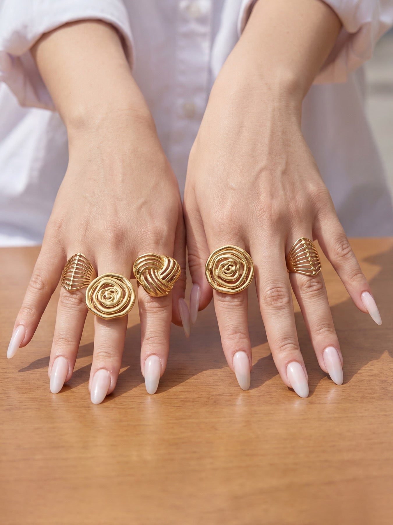 316L Stainless Steel 18K Gold PVD Geometric Hollow Open Ring - Geometric, Hollow, Open, Gold, Modern Wholesale Stainless Steel Jewelry - Sensitive Skin Friendly - Detail 11