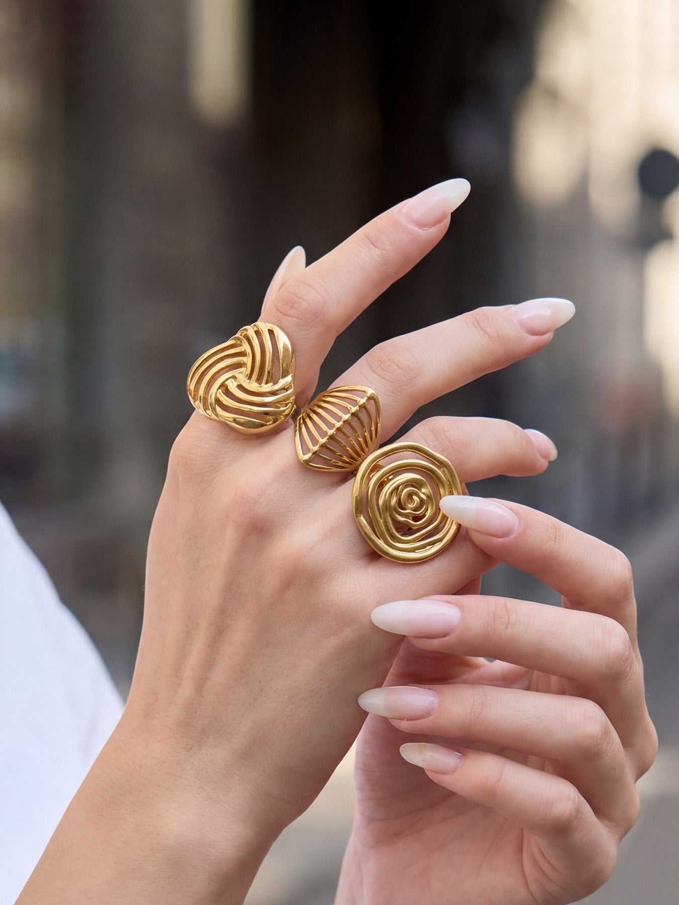 316L Stainless Steel 18K Gold PVD Geometric Hollow Open Ring - Geometric, Hollow, Open, Gold, Modern Wholesale Stainless Steel Jewelry - Sensitive Skin Friendly - Detail 12