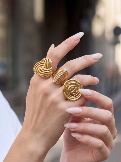 316L Stainless Steel 18K Gold PVD Geometric Hollow Open Ring - Geometric, Hollow, Open, Gold, Modern Wholesale Stainless Steel Jewelry - Sensitive Skin Friendly - Detail 12
