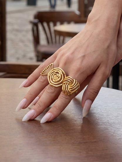 316L Stainless Steel 18K Gold PVD Geometric Hollow Open Ring - Geometric, Hollow, Open, Gold, Modern Wholesale Stainless Steel Jewelry - Sensitive Skin Friendly - Detail 13