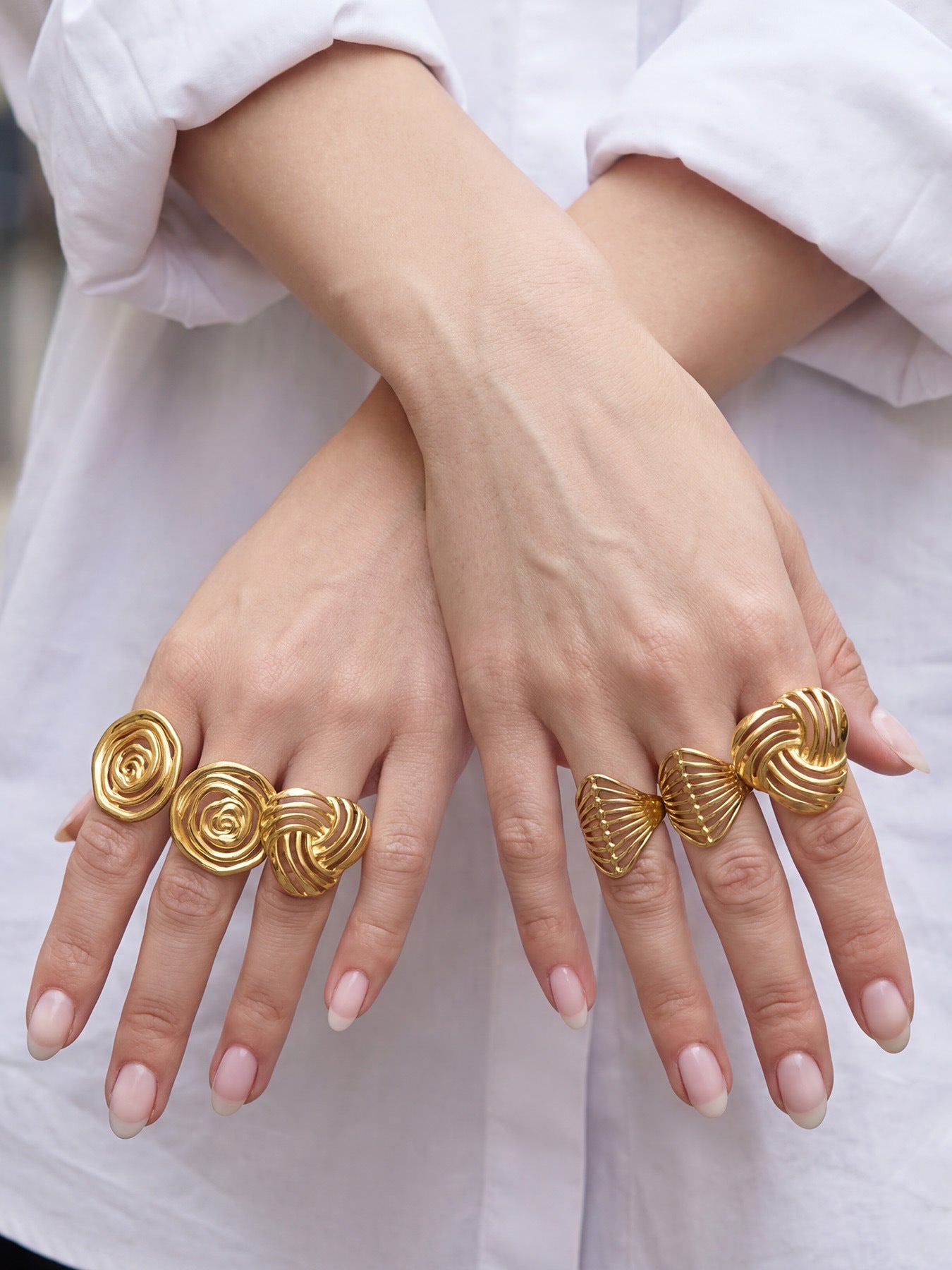316L Stainless Steel 18K Gold PVD Geometric Hollow Open Ring - Geometric, Hollow, Open, Gold, Modern Wholesale Stainless Steel Jewelry - Sensitive Skin Friendly - Detail 14