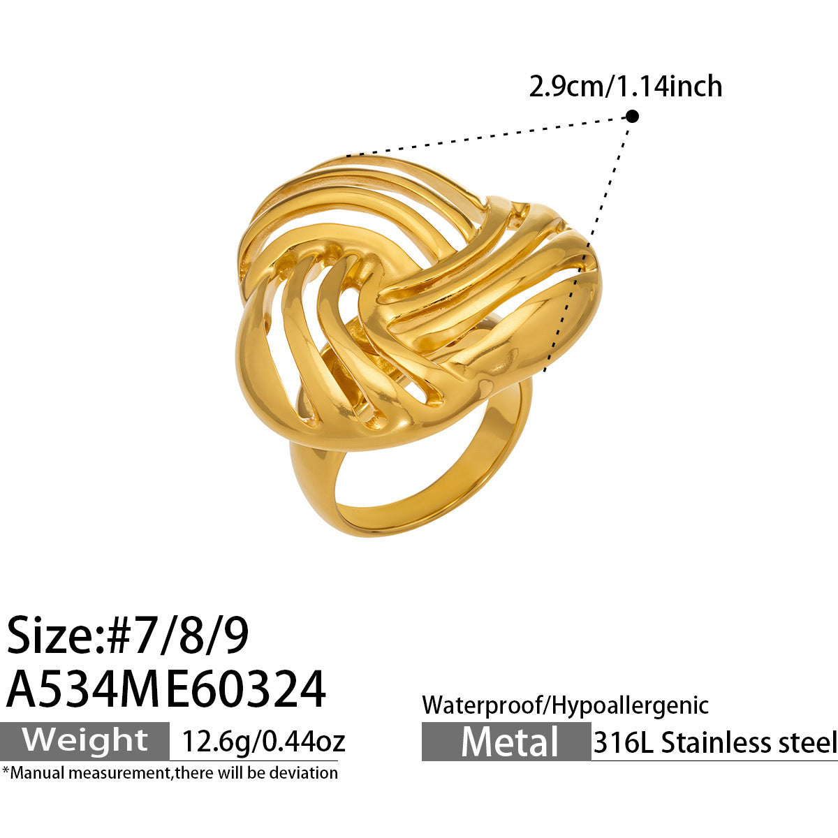 316L Stainless Steel 18K Gold PVD Geometric Hollow Open Ring - Geometric, Hollow, Open, Gold, Modern Wholesale Stainless Steel Jewelry - Sensitive Skin Friendly - Detail 15