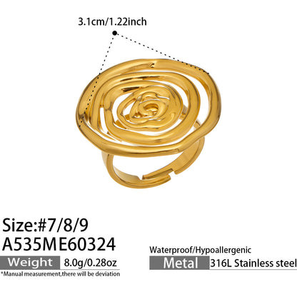 316L Stainless Steel 18K Gold PVD Geometric Hollow Open Ring - Geometric, Hollow, Open, Gold, Modern Wholesale Stainless Steel Jewelry - Sensitive Skin Friendly - Detail 18