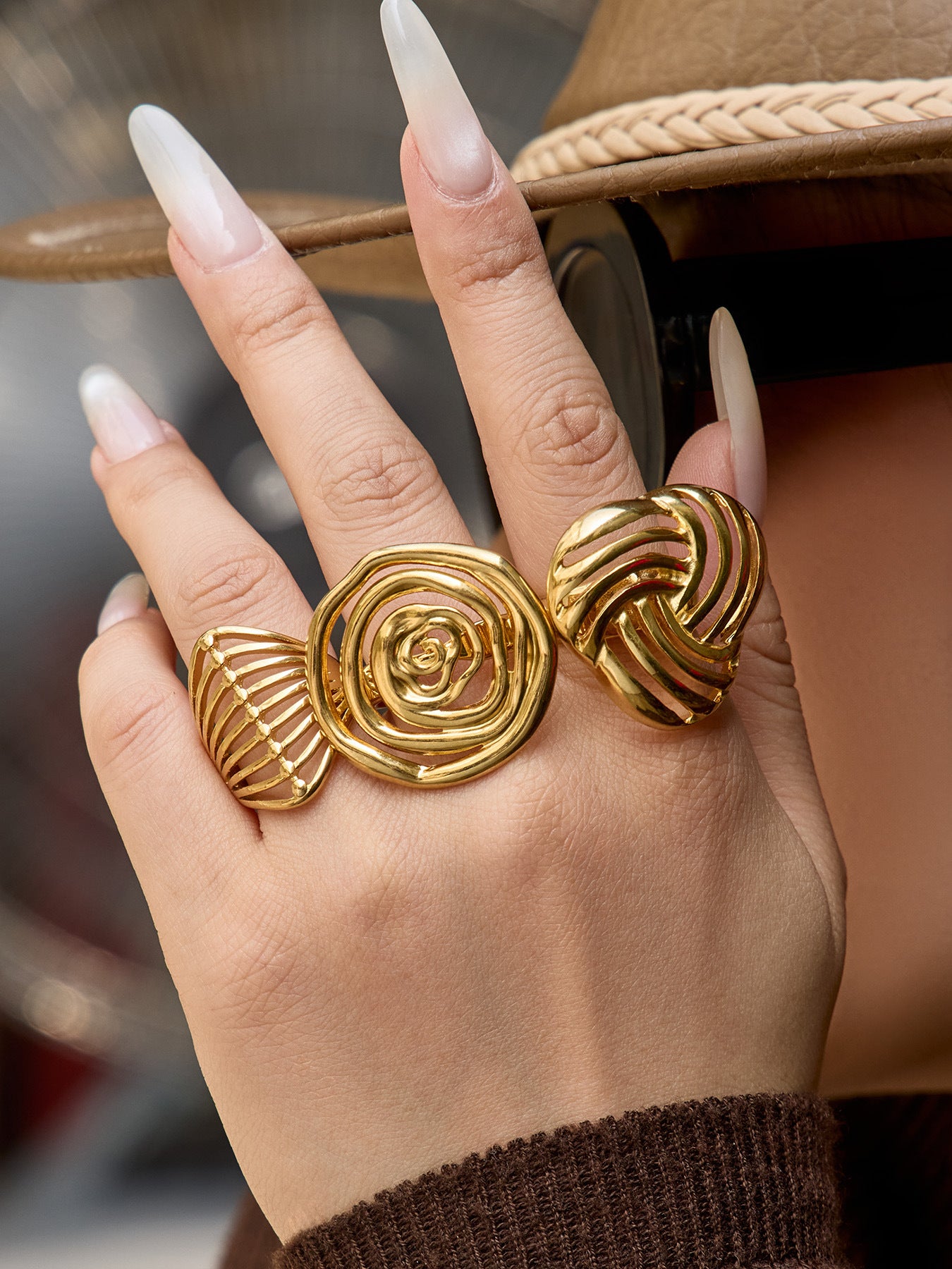 316L Stainless Steel 18K Gold PVD Geometric Hollow Open Ring - Geometric, Hollow, Open, Gold, Modern Wholesale Stainless Steel Jewelry - Sensitive Skin Friendly - Detail 19