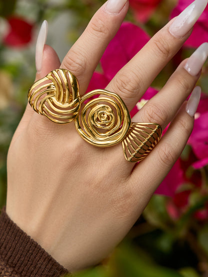 316L Stainless Steel 18K Gold PVD Geometric Hollow Open Ring - Geometric, Hollow, Open, Gold, Modern Wholesale Stainless Steel Jewelry - Sensitive Skin Friendly - Detail 2