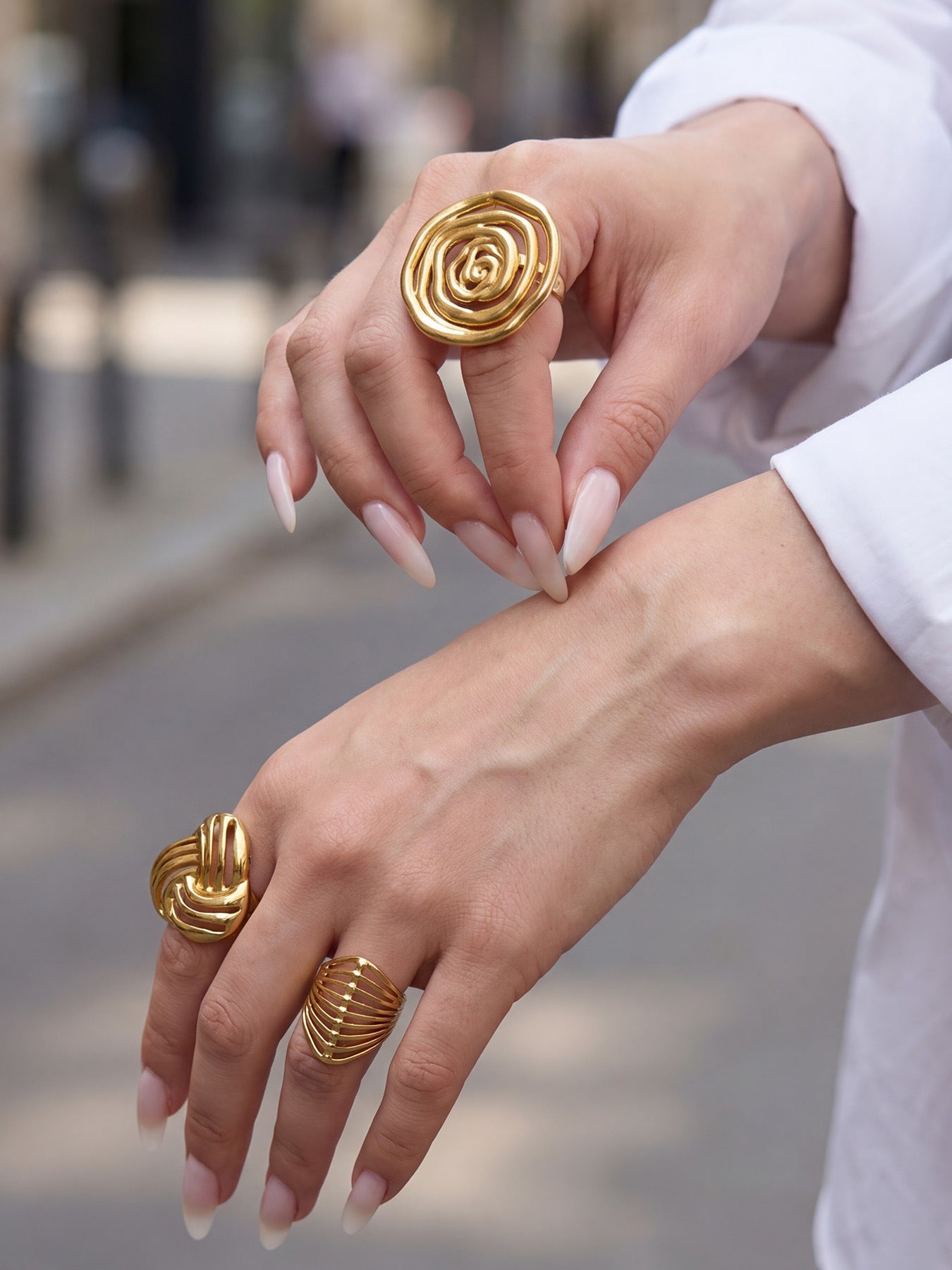 316L Stainless Steel 18K Gold PVD Geometric Hollow Open Ring - Geometric, Hollow, Open, Gold, Modern Wholesale Stainless Steel Jewelry - Sensitive Skin Friendly - Detail 5